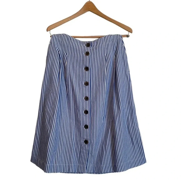 Talbots Button Front Blue Stripped Skirt - Picture 1 of 7